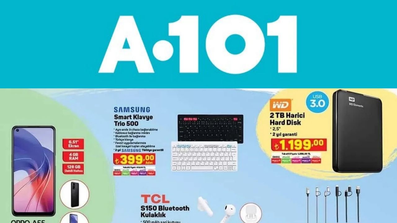 12 Ocak A101 Aktüel teknoloji ürünleri arasında Oppo A55, kablosuz klavye ve harici hard disk var