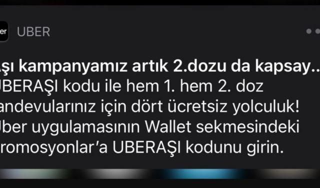 İlkinde olduğu gibi: UBER, ikinci doz olacakları ücretsiz taşıyacak