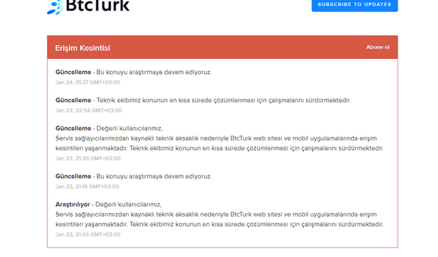 BtcTurk borsası saatlerdir erişime kapalı! (Güncelleme: Erişim açıldı)