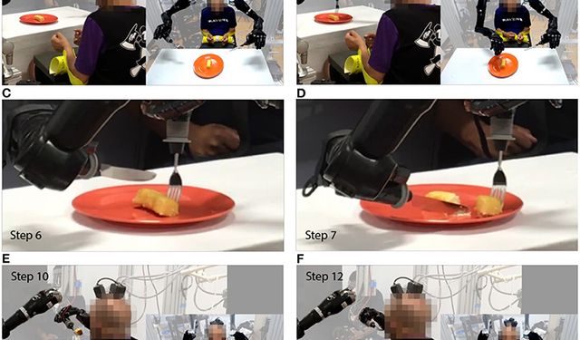 Felçli adam zihin gücünü kullanarak robotik kollarla yemek yedi