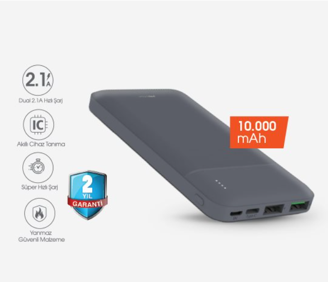 Powerbank10.000 mAh
Dual 2.1 A hızlı şarj
Akıllı cihaz tanıma
Süper hızlı şarj
Yanmaz güvenli malzemeFiyatı: 99 Türk Lirası
